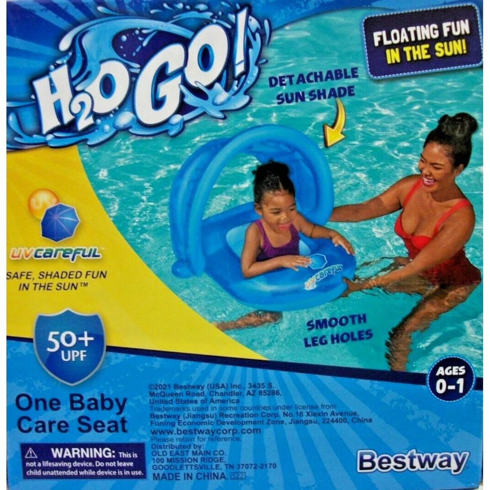 Bestway H2OGO UV Careful Baby Care Seat Inflatable Pool Float with Sunshade Blue - Picture 2 of 4